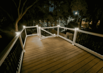 Deck installation with lights on handrails