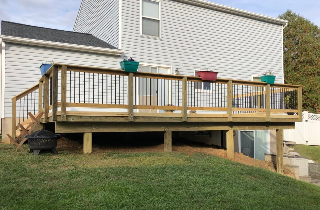 wood deck on sloped hill in Jarrettsville