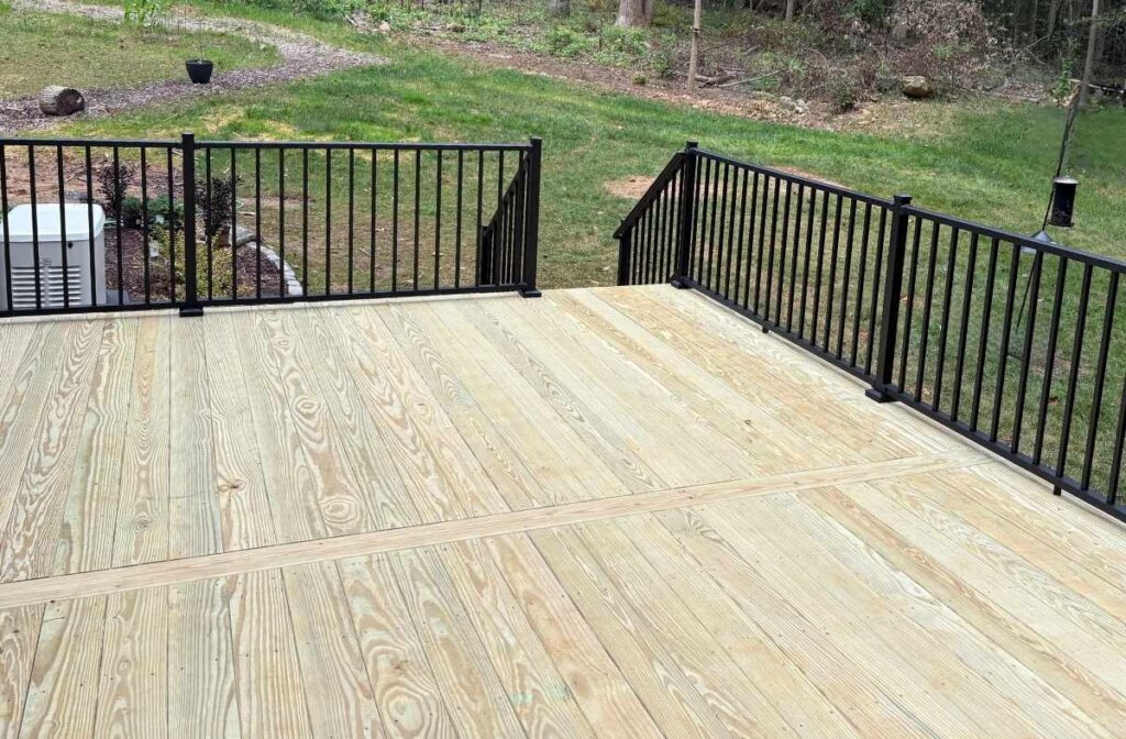 wood deck with aluminum handrails