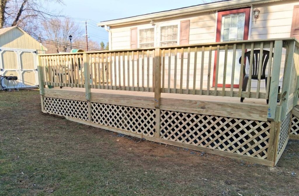 wood deck with lattice skirt