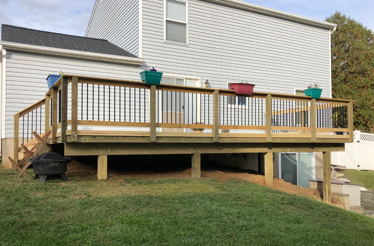 wood deck on sloped hill in Jarrettsville